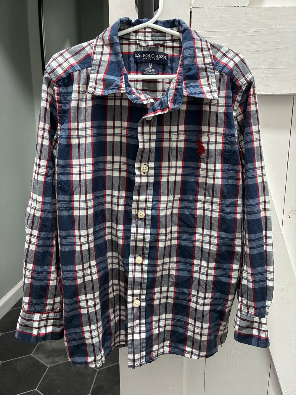 U.S. Polo Assn. Navy, White & Red Plaid Button-Down Shirt